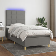 Boxspring 90x200 cm donkergrijs met matras en LED