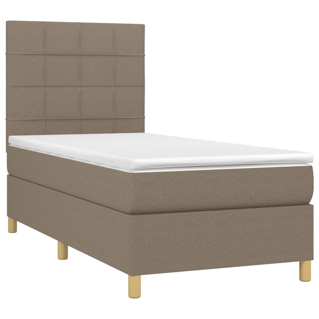 Boxspring Met Matras En Led Stof 80X200 Cm Taupe 90 x 200 cm Blok met vierkanten