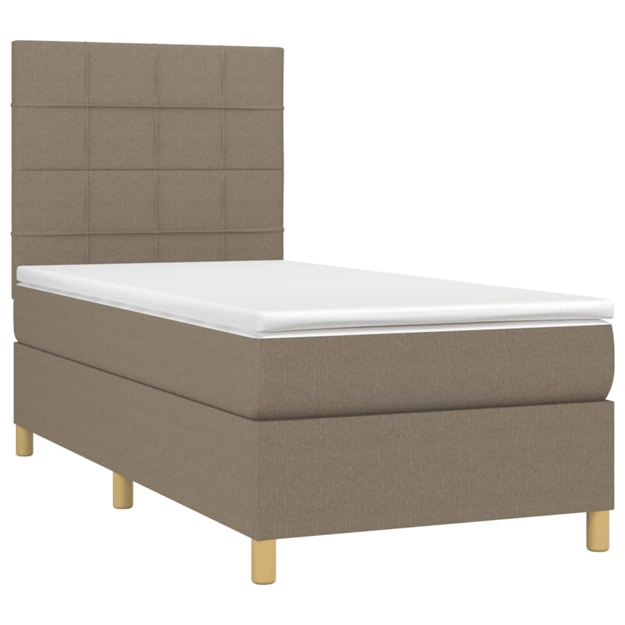 Boxspring Met Matras En Led Stof 80X200 Cm Taupe 90 x 200 cm Blok met vierkanten
