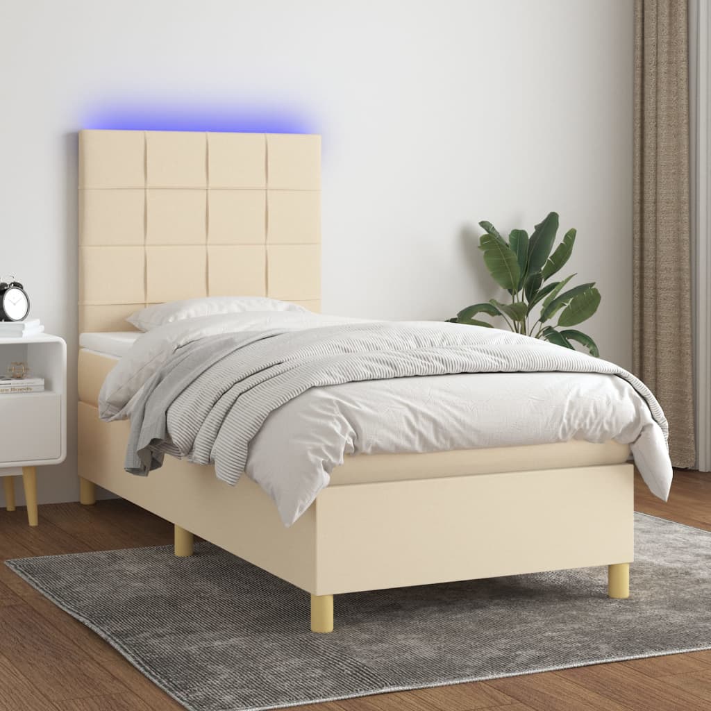 Boxspring met matras en LED stof crèmekleurig 80x200 cm 90 x 200 cm Blok met vierkanten