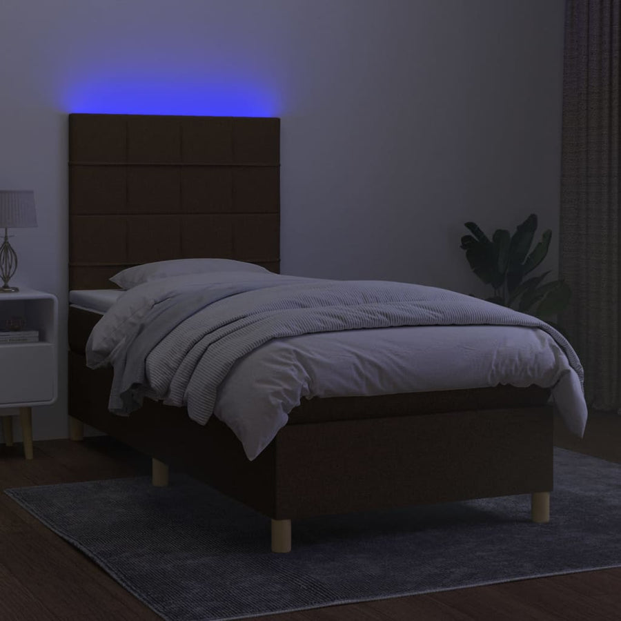 Boxspring met matras en LED stof donkerbruin 100x200 cm 100 x 200 cm Donkerbruin
