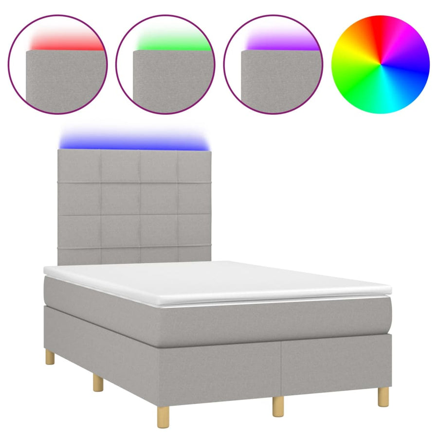 Boxspring Met Matras En Led Stof Lichtgrijs 120 x 200 cm Blok met vierkanten