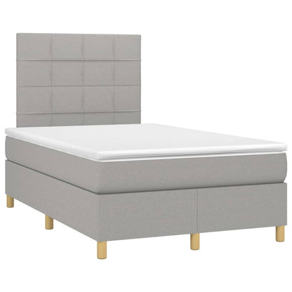 Boxspring Met Matras En Led Stof Lichtgrijs 120 x 200 cm Blok met vierkanten