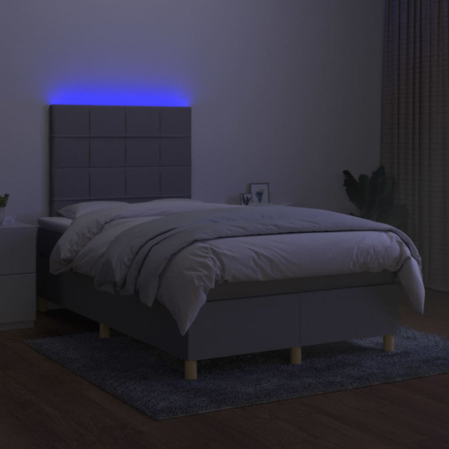 Boxspring Met Matras En Led Stof Lichtgrijs 120 x 200 cm Blok met vierkanten