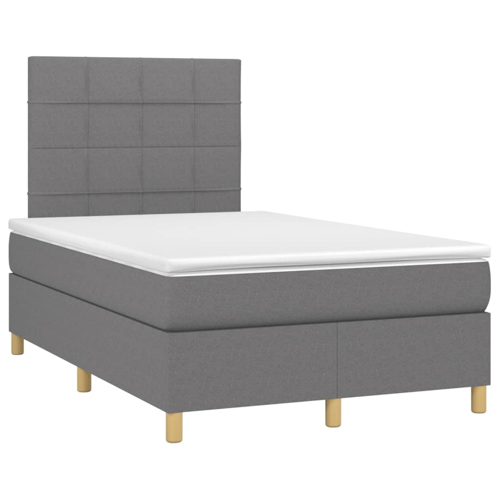 Boxspring Met Matras En Led Stof Donkergrijs 120 x 200 cm Blok met vierkanten