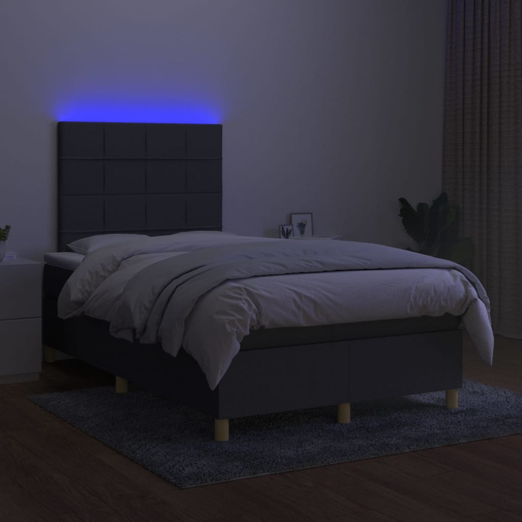 Boxspring Met Matras En Led Stof Donkergrijs 120 x 200 cm Blok met vierkanten