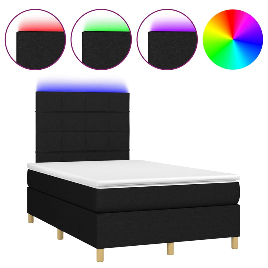 Boxspring Met Matras En Led Stof Zwart 120 x 200 cm Blok met vierkanten