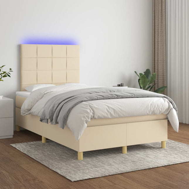 Boxspring met matras en LED stof crèmekleurig 120x200 cm 120 x 200 cm Blok met vierkanten