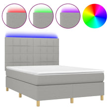 Boxspring Met Matras En Led Stof Lichtgrijs 140 x 190 cm Blok met vierkanten