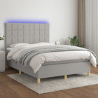 Boxspring Met Matras En Led Stof Lichtgrijs 140 x 190 cm Blok met vierkanten