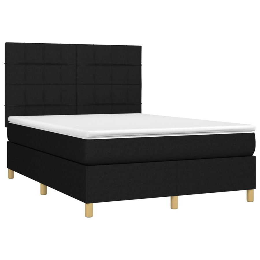 Boxspring Met Matras En Led Stof Zwart 140 x 190 cm Blok met vierkanten
