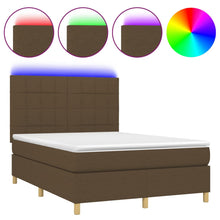 Boxspring met matras en LED stof donkerbruin 140x190 cm 140 x 190 cm Blok met vierkanten
