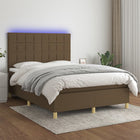 Boxspring met matras en LED stof donkerbruin 140x190 cm 140 x 190 cm Blok met vierkanten