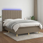 Boxspring met matras en LED stof taupe 140x190 cm 140 x 190 cm Blok met vierkanten