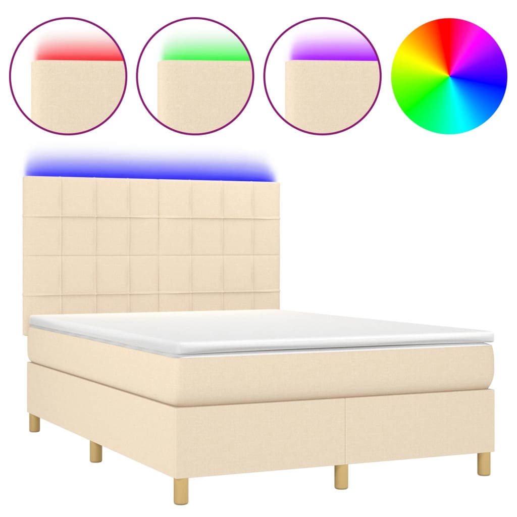 Boxspring met matras en LED stof crèmekleurig 140x190 cm 140 x 190 cm Crème