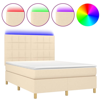 Boxspring met matras en LED stof crèmekleurig 140x190 cm 140 x 190 cm Crème