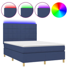 Boxspring Met Matras En Led Stof Blauw 140 x 190 cm Blok met vierkanten