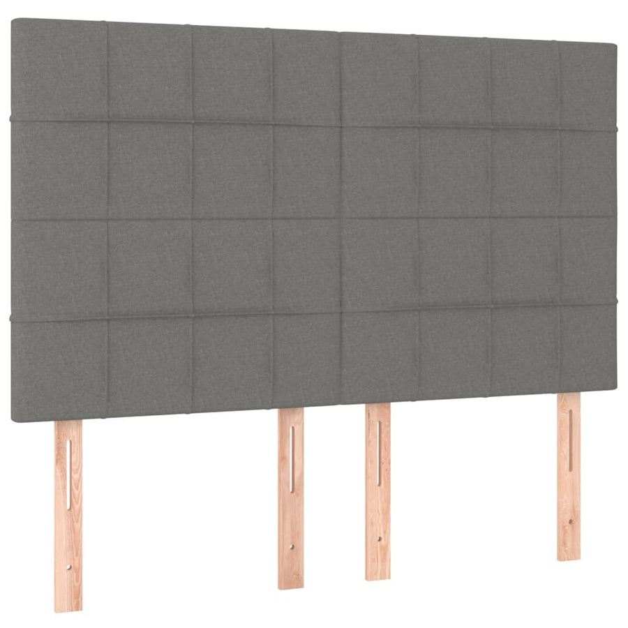 Boxspring Met Matras En Led Stof Donkergrijs 140 x 200 cm Blok met vierkanten