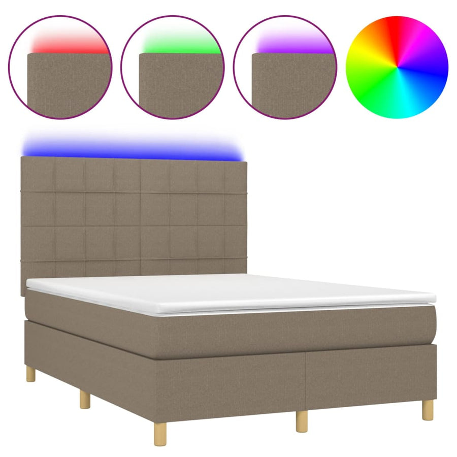 Boxspring met matras en LED stof taupe 140x200 cm 140 x 200 cm Taupe