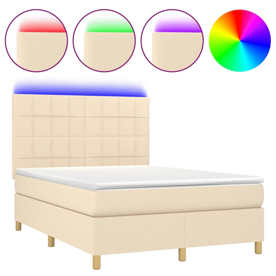 Boxspring met matras en LED stof crèmekleurig 140x200 cm 140 x 200 cm Crème