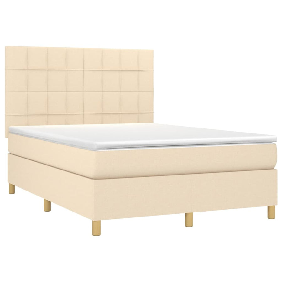 Boxspring met matras en LED stof crèmekleurig 140x200 cm 140 x 200 cm Crème
