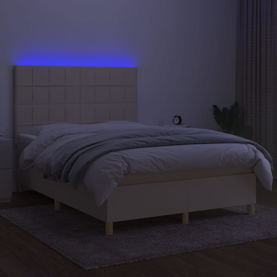 Boxspring met matras en LED stof crèmekleurig 140x200 cm 140 x 200 cm Crème