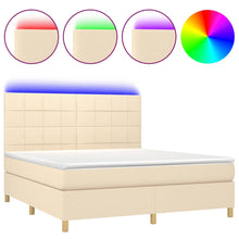 Boxspring Met Matras En Led Stof Kleurig Crème 160 x 200 cm Blok met vierkanten