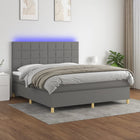 Boxspring Met Matras En Led Stof Donkergrijs 180 x 200 cm Blok met vierkanten