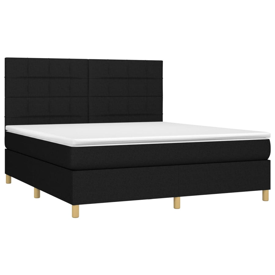Boxspring Met Matras En Led Stof Zwart 180 x 200 cm Blok met vierkanten