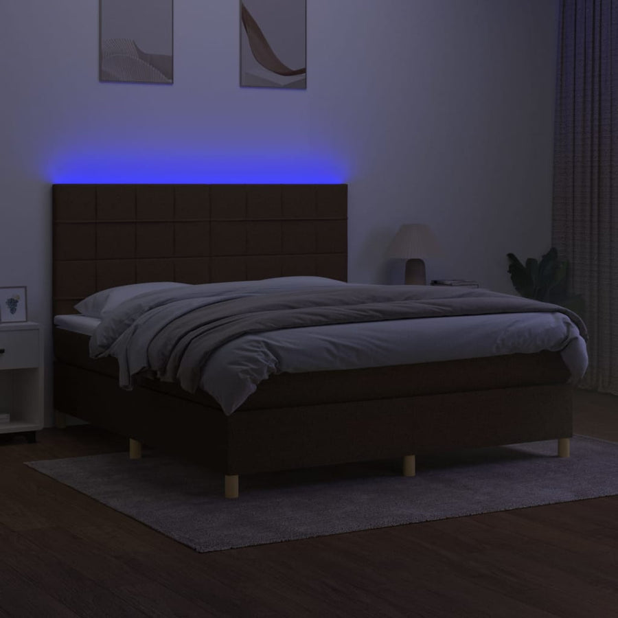 Boxspring Met Matras En Led Stof 180 x 200 cm Donkerbruin