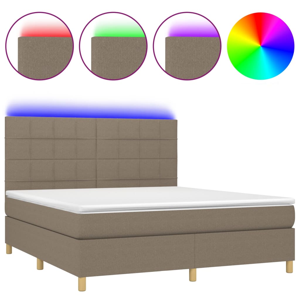 Boxspring Met Matras En Led Stof Taupe 180 x 200 cm Blok met vierkanten