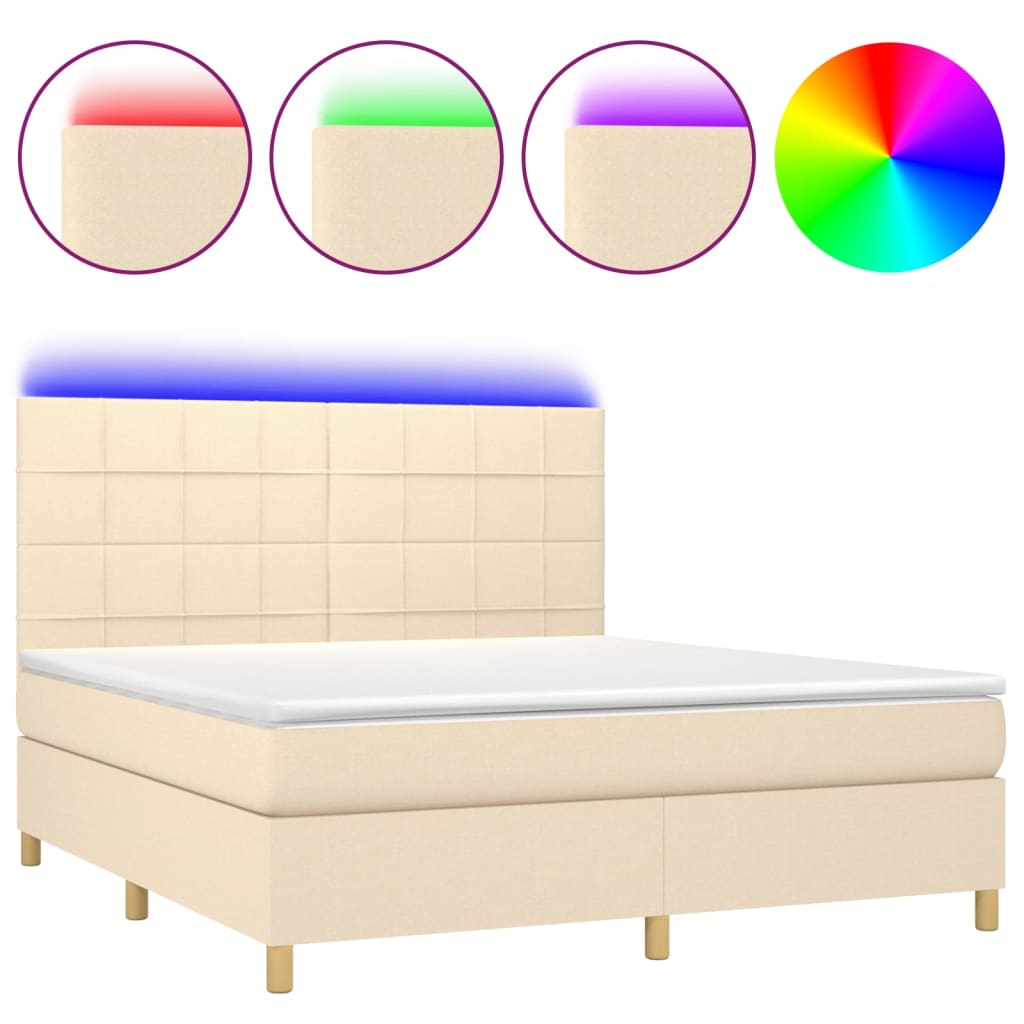 Boxspring Met Matras En Led Stof Crèmekleurig 180X200 Cm 180 x 200 cm Blok met vierkanten