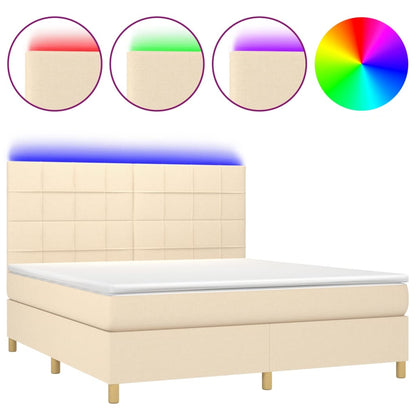 Boxspring Met Matras En Led Stof Crèmekleurig 180X200 Cm 180 x 200 cm Blok met vierkanten