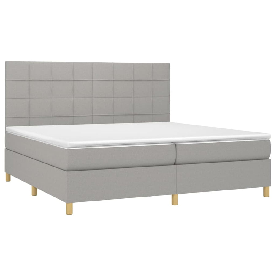 Boxspring Met Matras En Led Stof Lichtgrijs 200 x 200 cm Blok met vierkanten