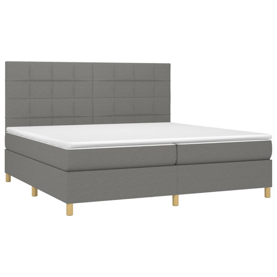Boxspring Met Matras En Led Stof Donkergrijs 200 x 200 cm Blok met vierkanten