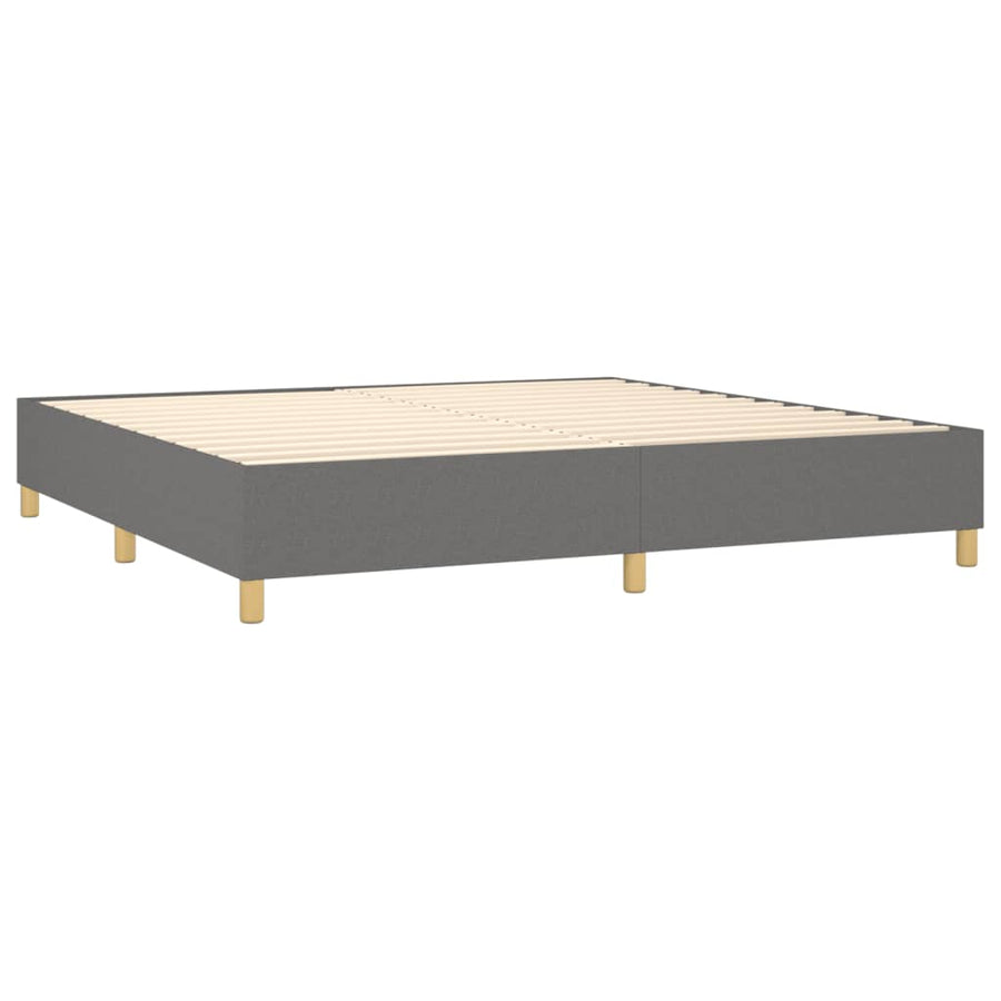Boxspring Met Matras En Led Stof Donkergrijs 200 x 200 cm Blok met vierkanten