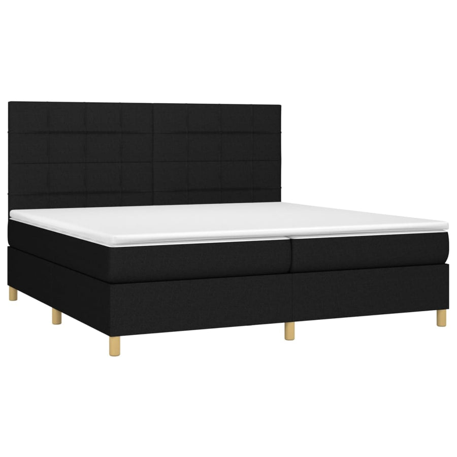 Boxspring Met Matras En Led Stof Zwart 200 x 200 cm Blok met vierkanten