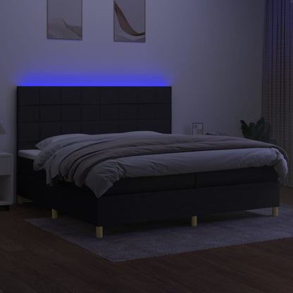 Boxspring Met Matras En Led Stof Zwart 200 x 200 cm Blok met vierkanten