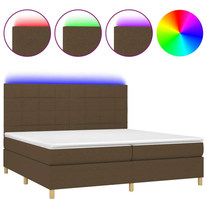 Boxspring Met Matras En Led Stof Donkerbruin 200 x 200 cm Blok met vierkanten
