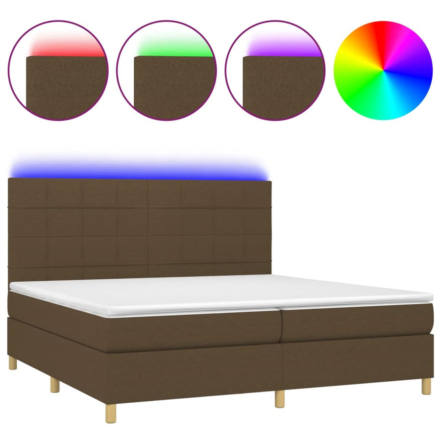 Boxspring Met Matras En Led Stof Donkerbruin 200 x 200 cm Blok met vierkanten