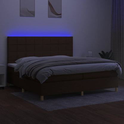 Boxspring Met Matras En Led Stof Donkerbruin 200 x 200 cm Blok met vierkanten