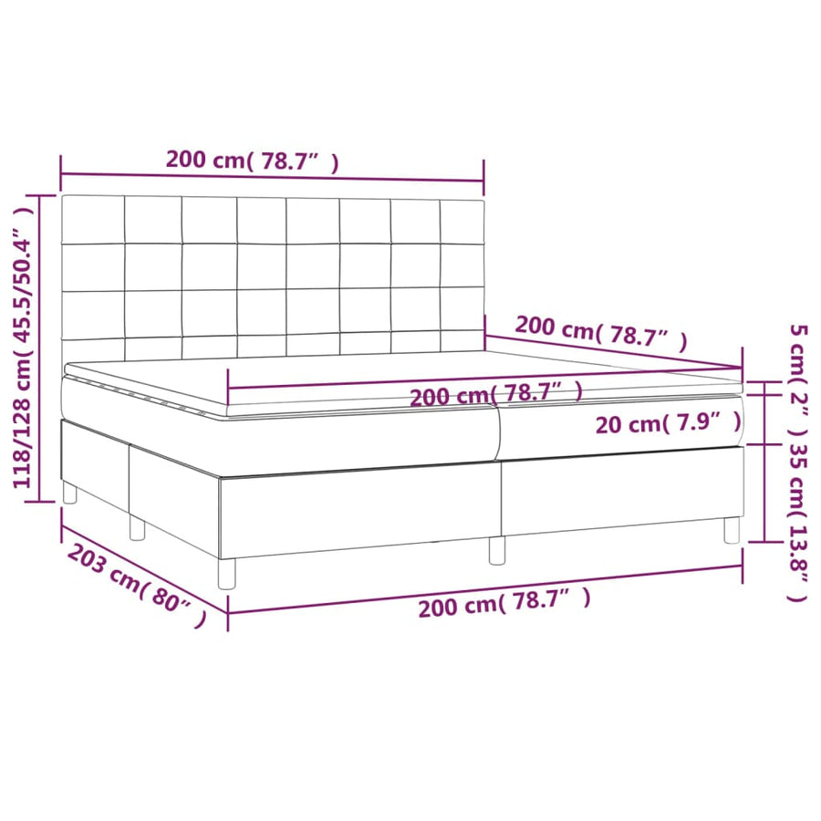 Boxspring Met Matras En Led Stof Donkerbruin 200 x 200 cm Blok met vierkanten