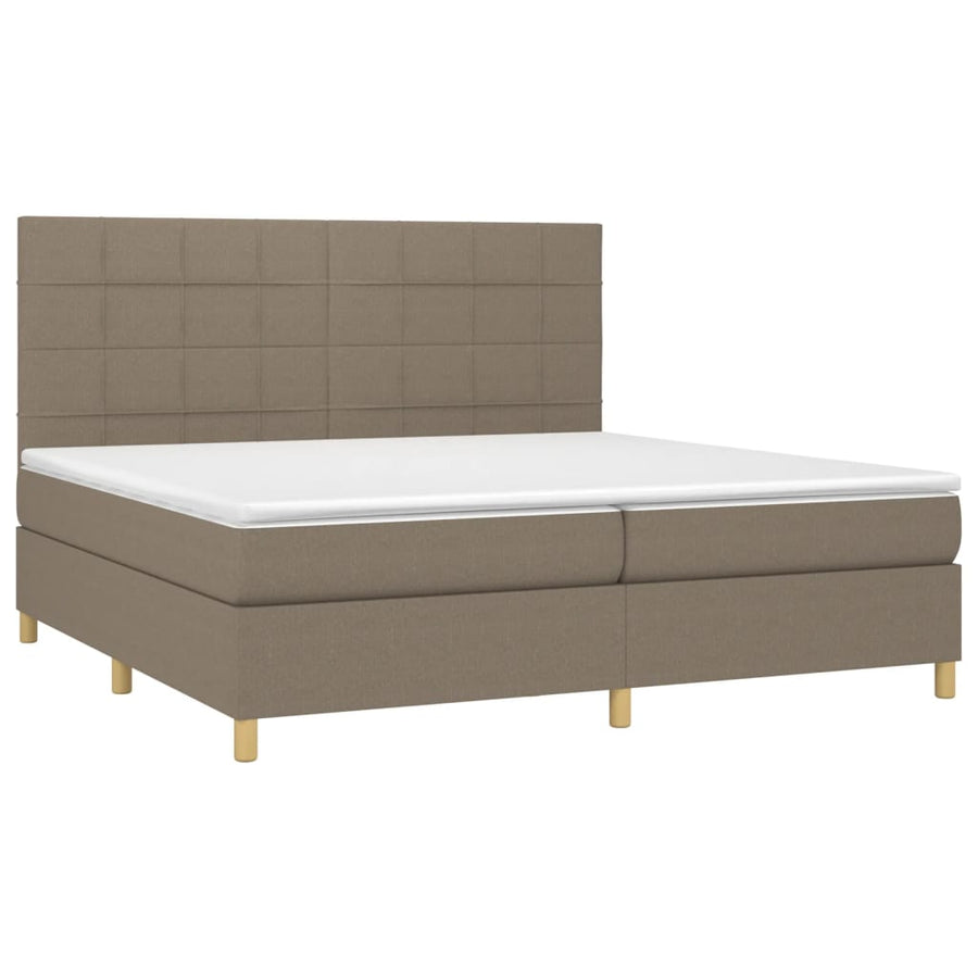 Boxspring Met Matras En Led Stof Taupe 200 x 200 cm Blok met vierkanten