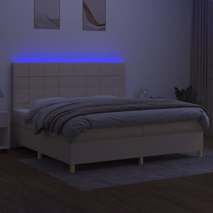 Boxspring met matras en LED stof crèmekleurig 200x200 cm 200 x 200 cm Blok met vierkanten
