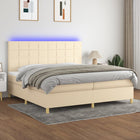 Boxspring met matras en LED stof crèmekleurig 200x200 cm 200 x 200 cm Blok met vierkanten