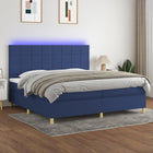 Box spring bed with mattress and LED fabric blue 200x200 cm