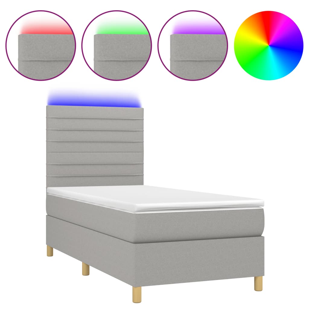Boxspring Met Matras En Led Stof Lichtgrijs 80 x 200 cm Horizontale strepen