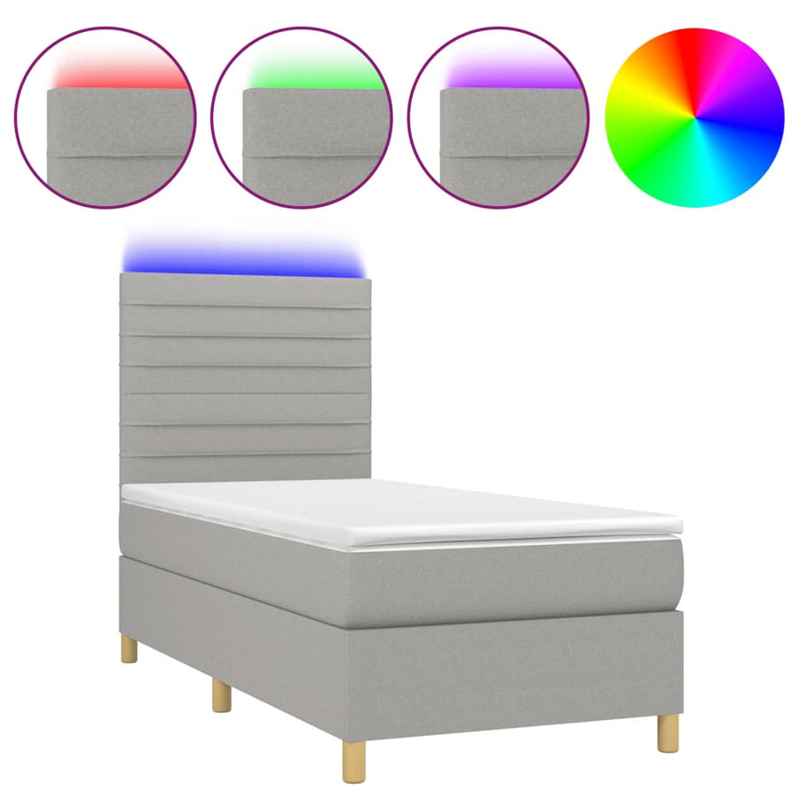 Boxspring Met Matras En Led Stof Lichtgrijs 80 x 200 cm Horizontale strepen