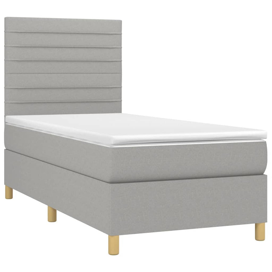 Boxspring Met Matras En Led Stof Lichtgrijs 80 x 200 cm Horizontale strepen
