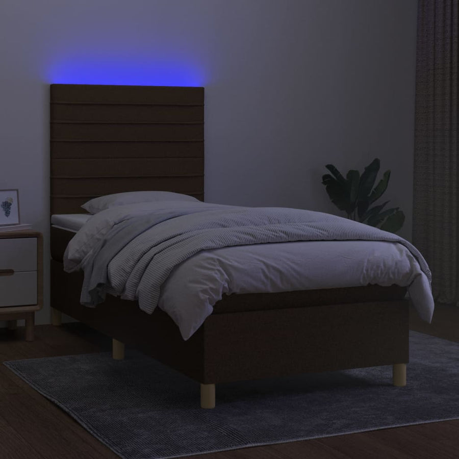 Boxspring met matras en LED stof donkerbruin 80x200 cm 80 x 200 cm Horizontale strepen